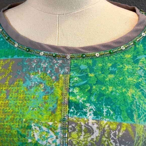 MULTIPLES MISS LIMEZINNA Multi Greens & Gray Tunic Bead & Chiffon Details NWT XL - Picture 3 of 16